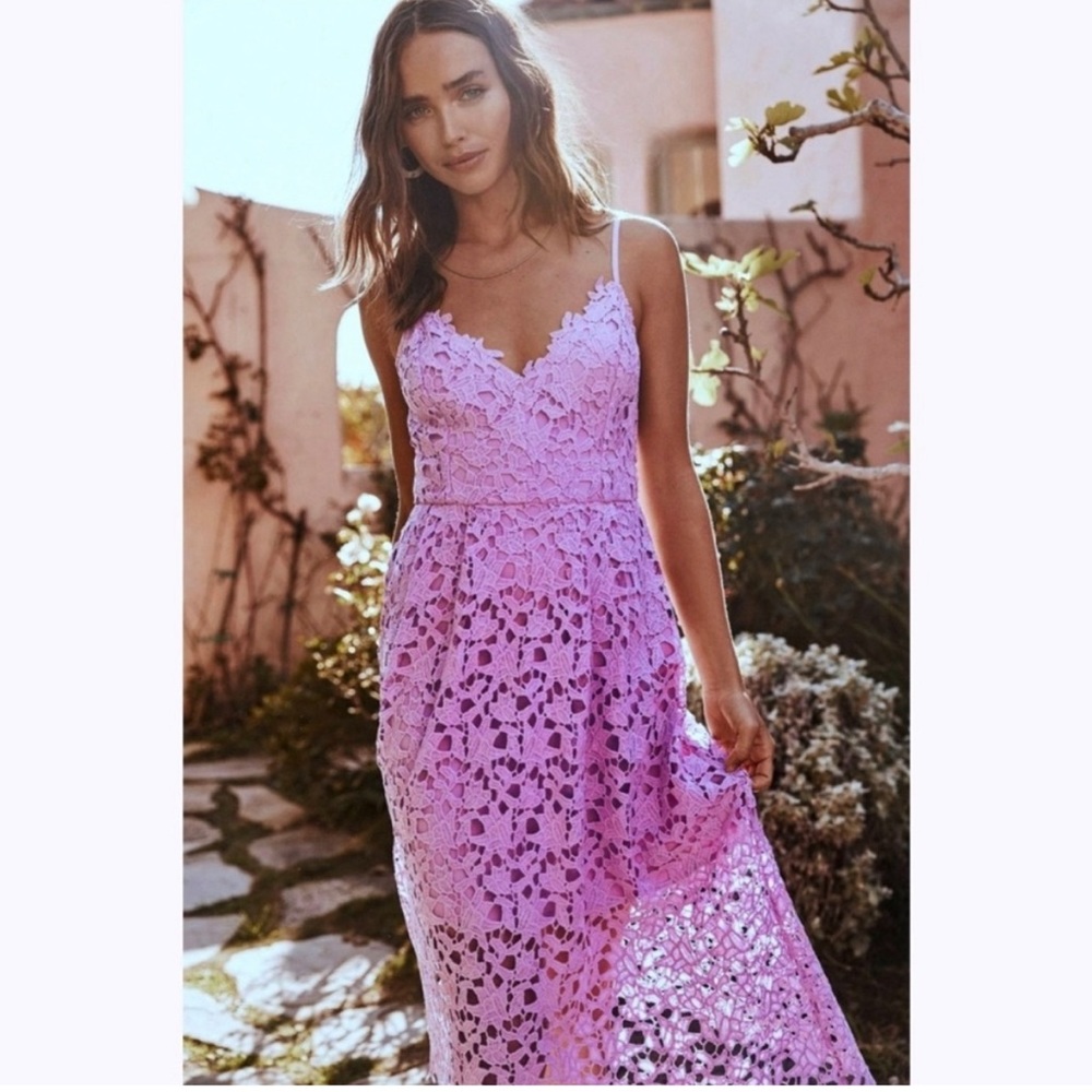 ASTR | Lavender Purple Lace A-Line Midi Dress